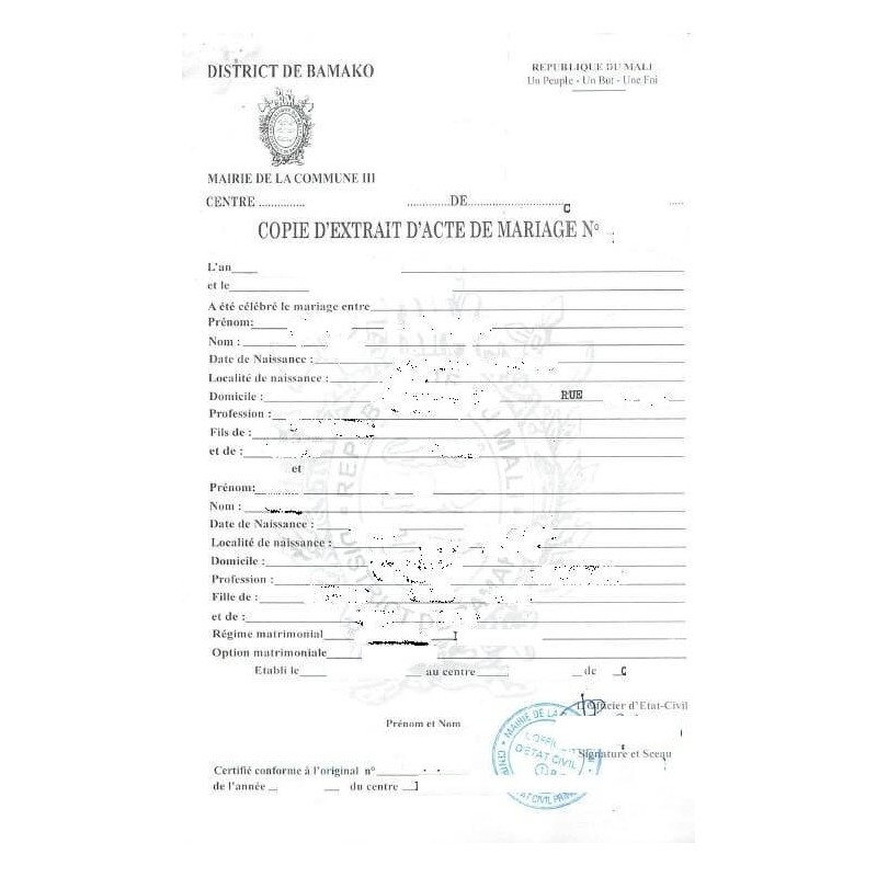 Certificado de matrimonio